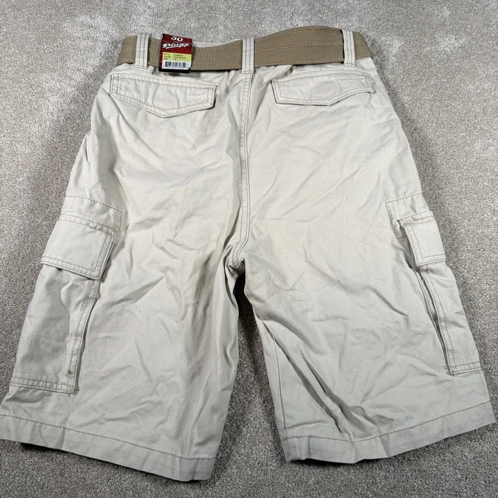 Plugg Mens Belted Cargo Shorts 30 10.5 Inseam Heavy Vintage Driftwood Cotton NEW - Picture 2 of 10